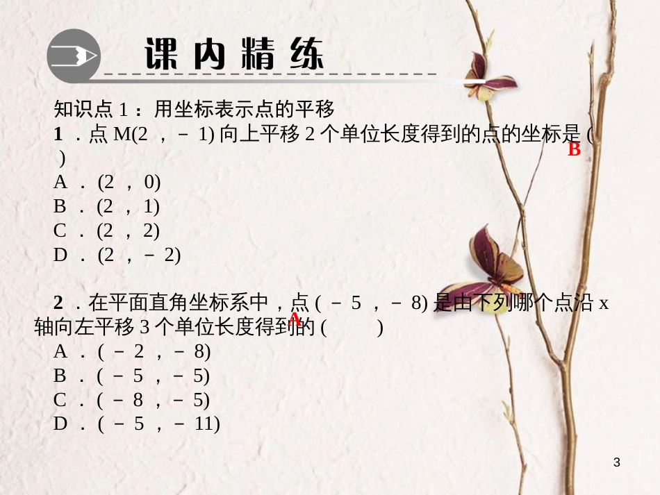 八年级数学下册 第三章 图形的平移与旋转 1 图形的平移 第2课时 用坐标表示一次平移作业课件 （新版）北师大版_第3页