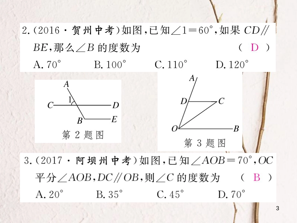 七年级数学下册 第5章 相交线与平行线 5.3 平行线的性质 5.3.1 第1课时 平行线的性质练习课件 （新版）新人教版_第3页