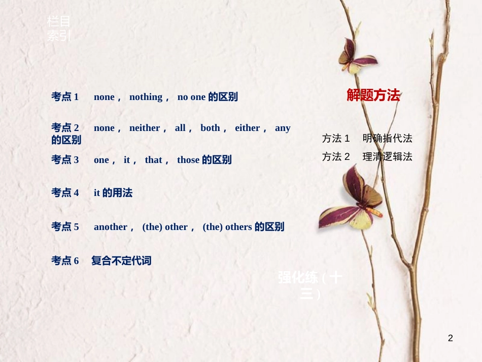 （江苏专用）高考英语大二轮复习与增分策略 专题一 语法知识 第十三讲 代词课件_第2页