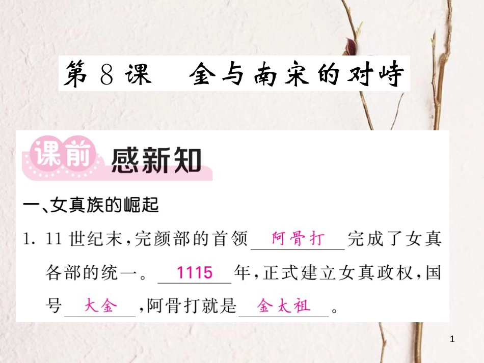 七年级历史下册 第二单元 辽宋夏金元时期：民族关系发展和社会变化 第8课 金与南宋的对峙课件 新人教版[共25页]_第1页