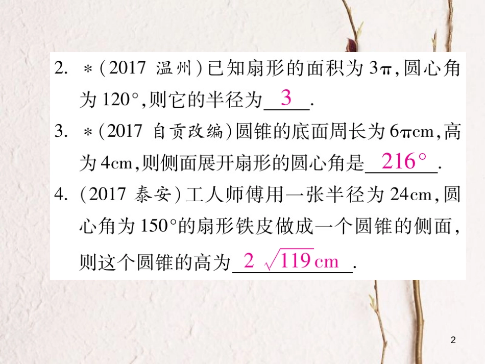 云南省中考数学总复习 第六章 圆 6.3 与圆有关的计算课件_第2页