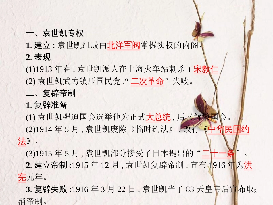 八年级历史上册 第2单元 辛亥革命与中华民国的建立 第9课 袁世凯独裁统治与军阀混战教学课件 北师大版_第3页