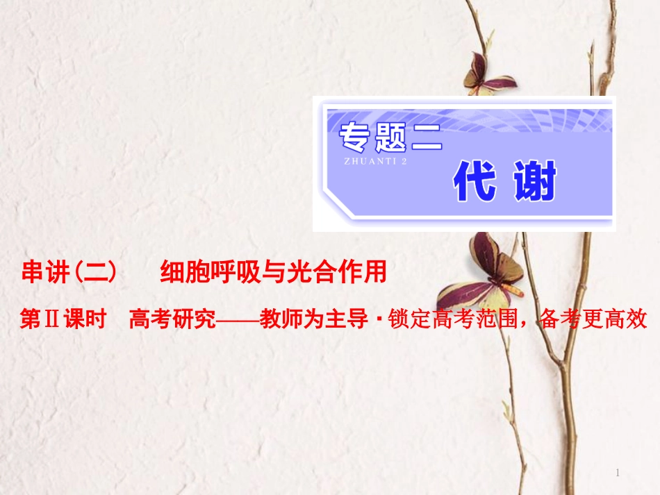 （全国通用）高考生物二轮复习 专题二 代谢 串讲二 细胞呼吸与光合作用 第2课时 高考研究课件_第1页