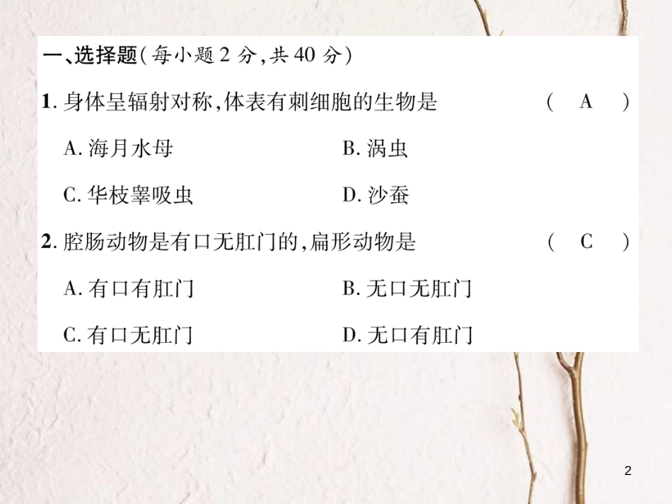 八年级生物上册 第五单元 第一章 动物的主要类群达标测试课件 （新版）新人教版_第2页