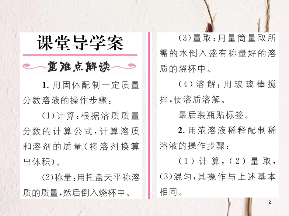 九年级化学下册 第9单元 溶液 实验活动5 一定溶质质量分数的氯化钠溶液的配制作业课件 （新版）新人教版_第2页