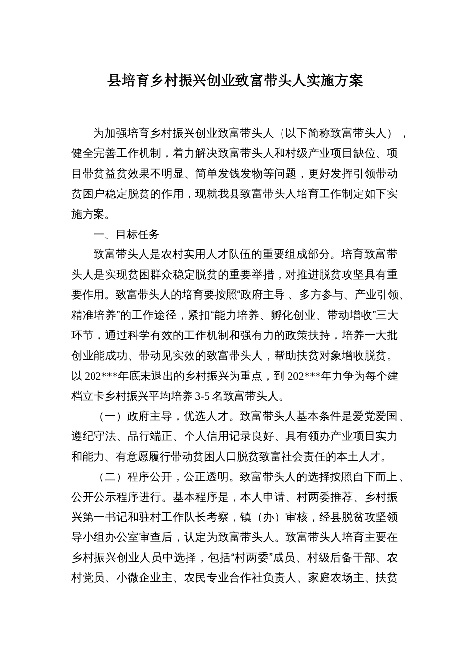 县培育乡村振兴创业致富带头人实施方案_第1页