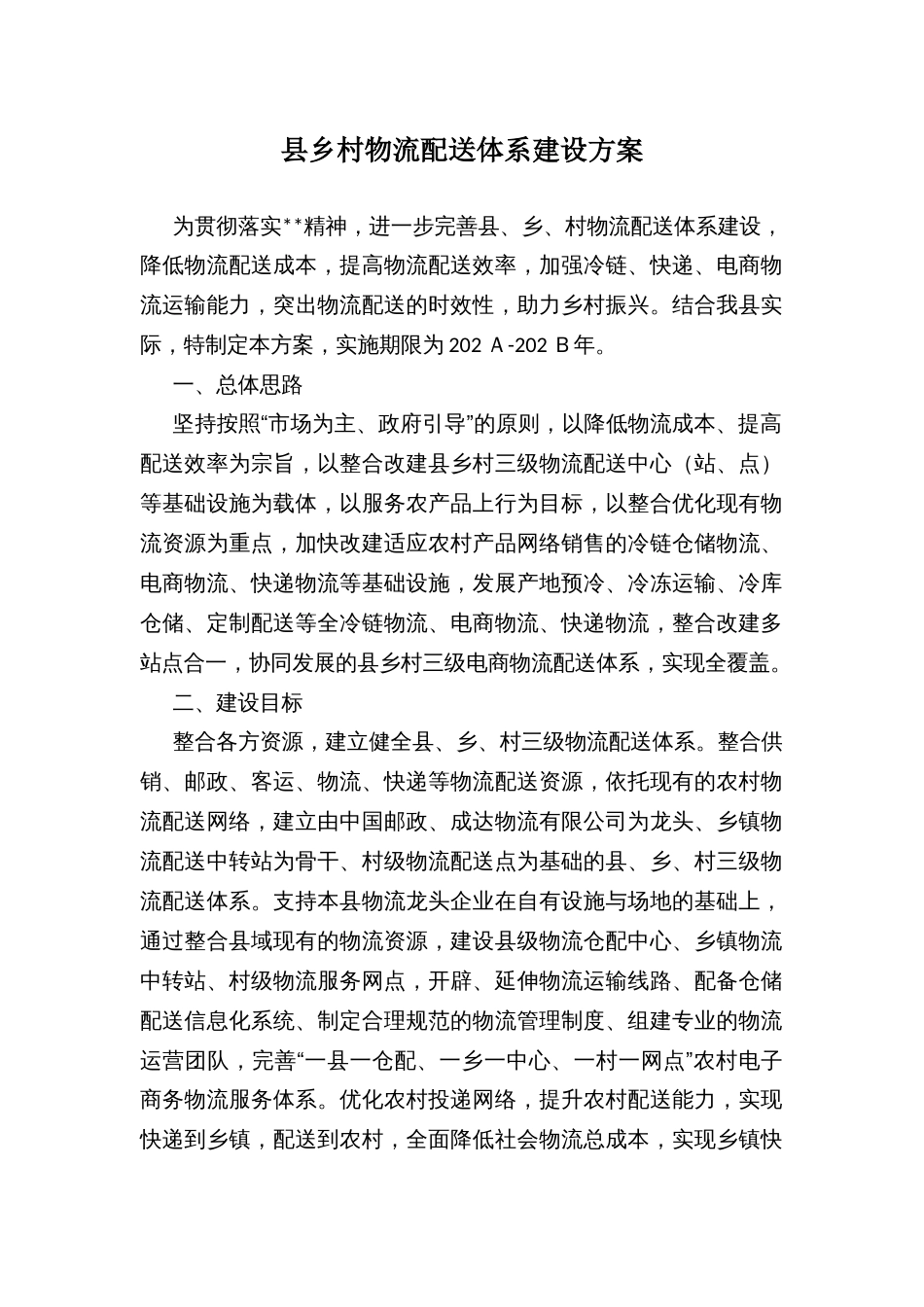 县乡村物流配送体系建设方案_第1页