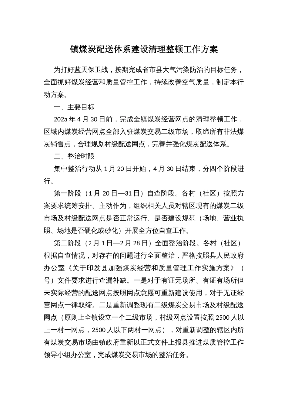 镇煤炭配送体系建设清理整顿工作方案_第1页