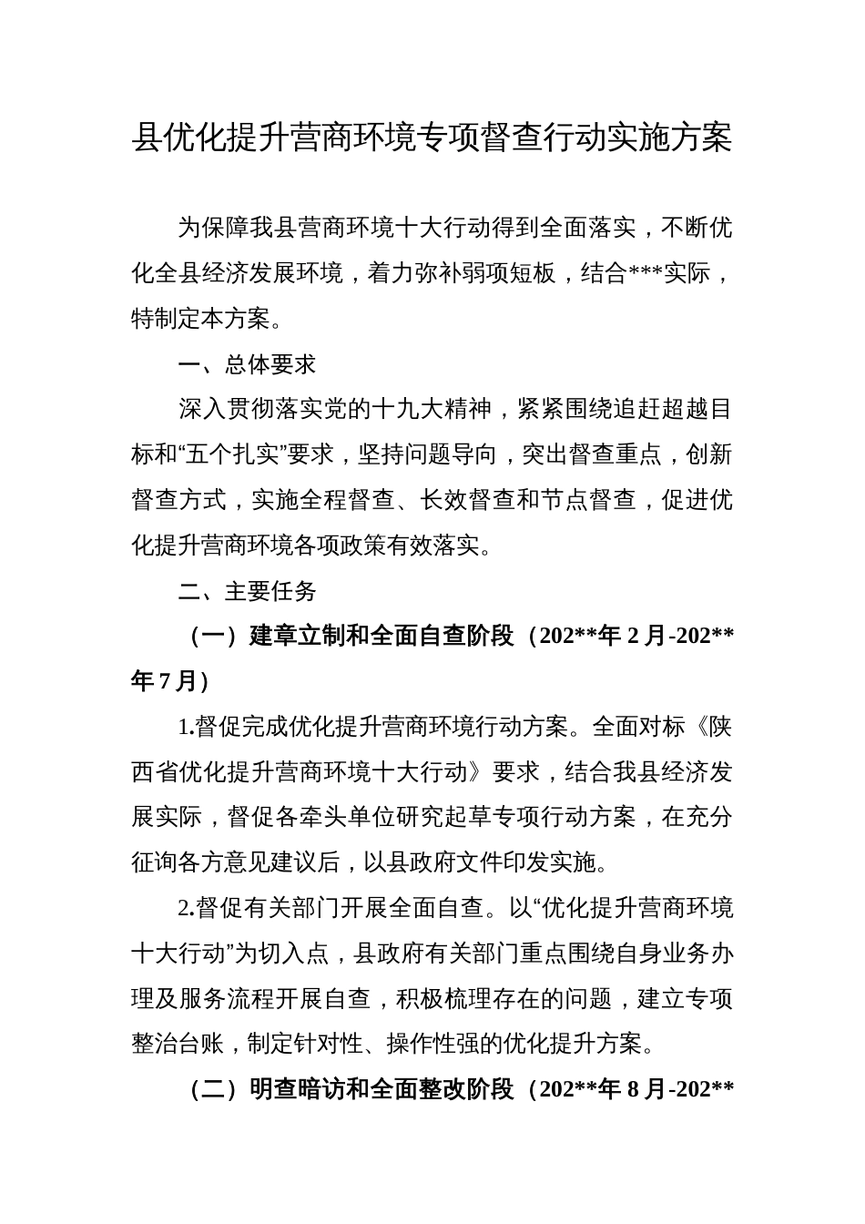 县优化提升营商环境专项督查行动实施方案_第1页