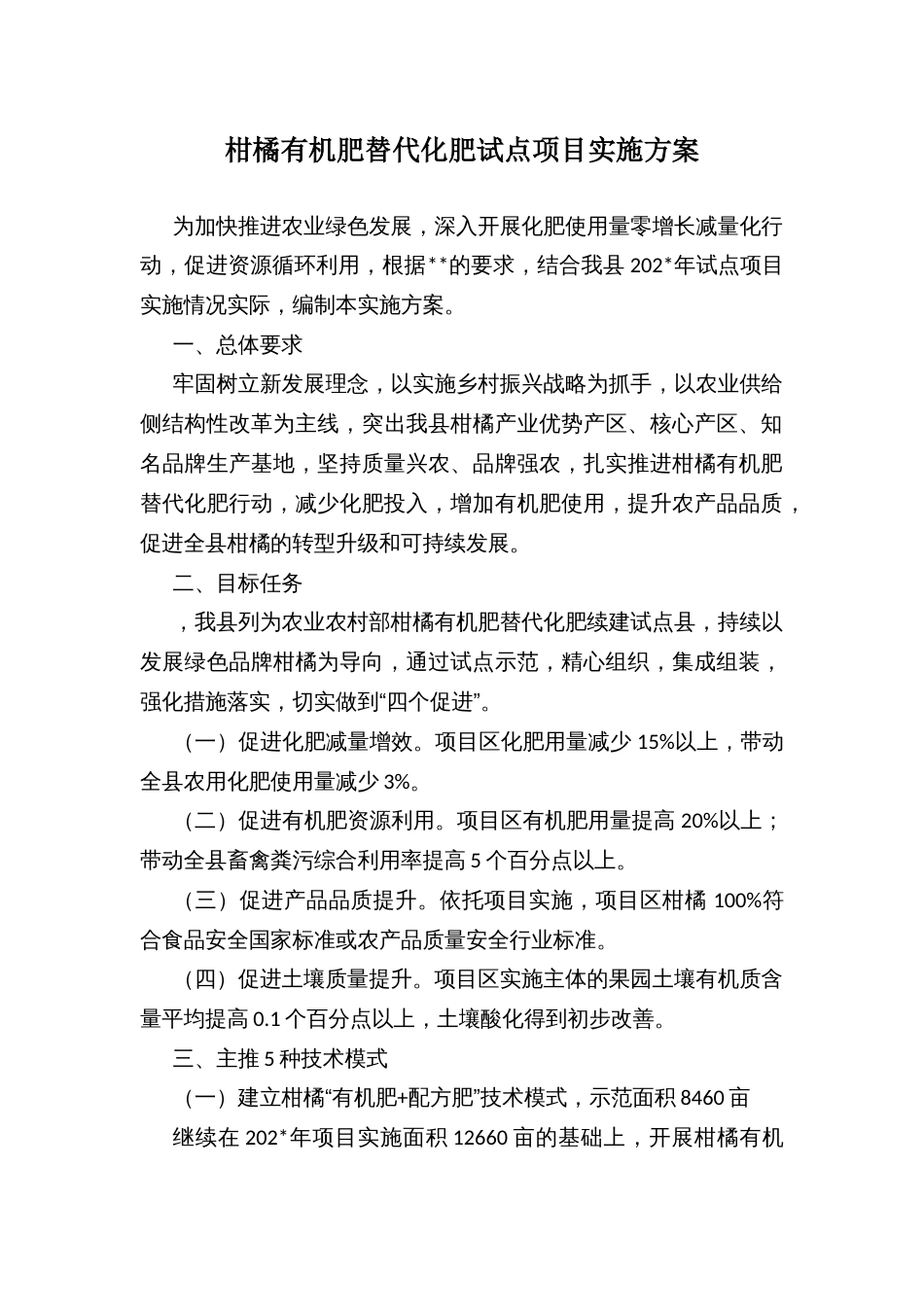 柑橘有机肥替代化肥试点项目实施方案_第1页