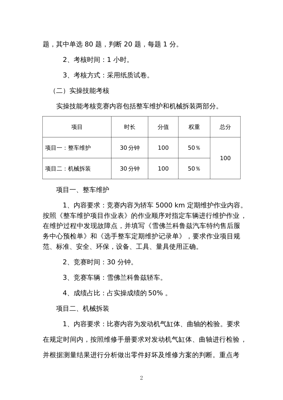 汽车维修工（汽车机械维修工）职业技能大赛项目竞赛规程_第2页