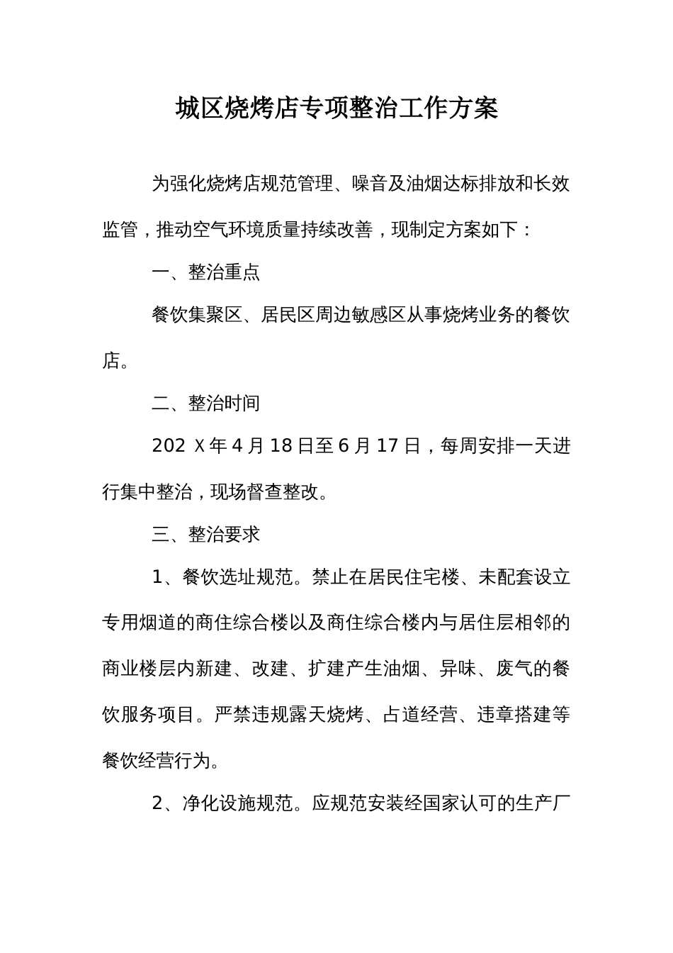 城区烧烤店专项整治工作方案_第1页