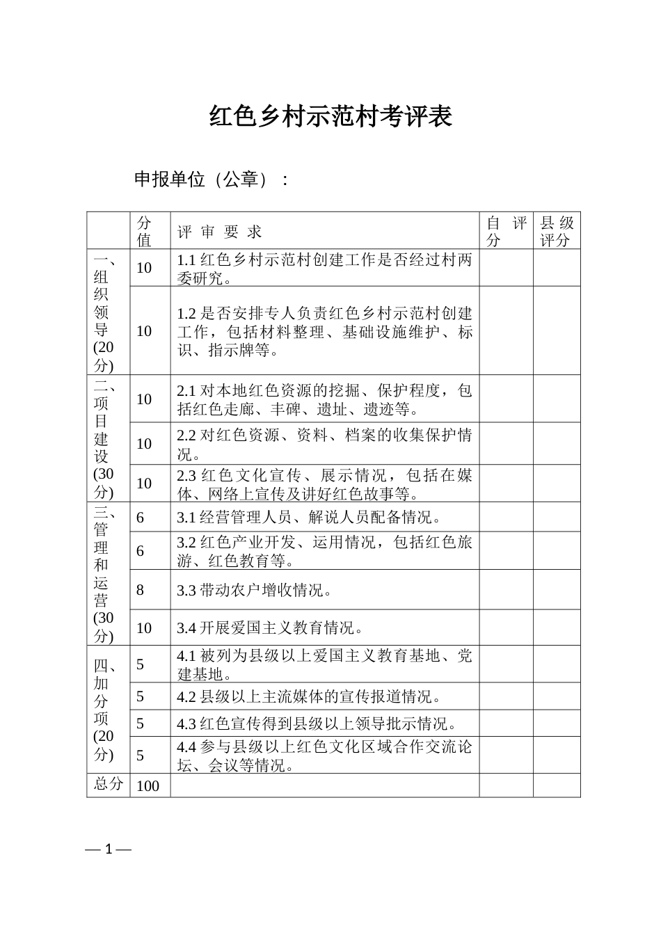 红色乡村示范村考评表_第1页