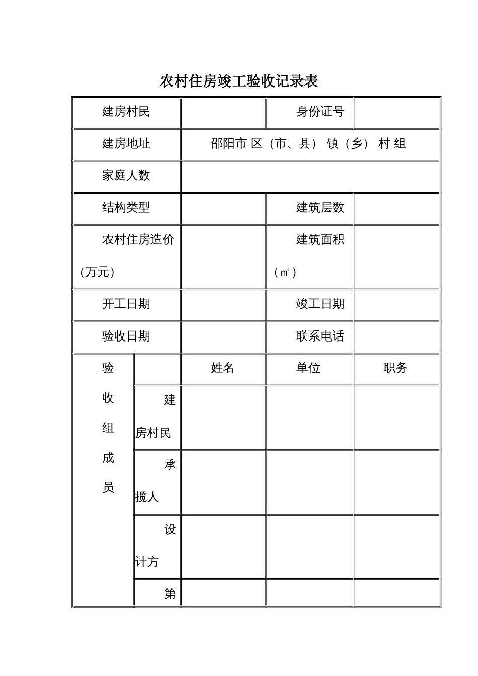 农村住房竣工验收记录表_第1页