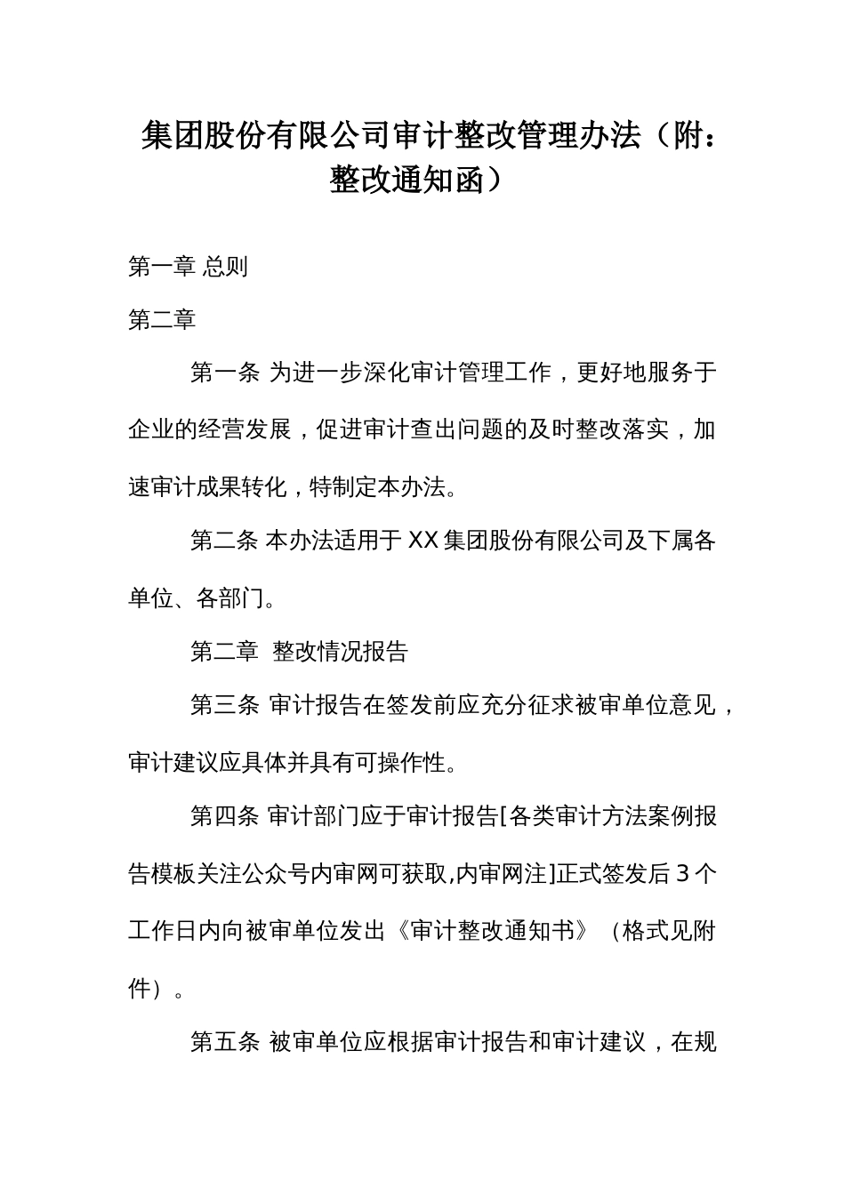 集团股份有限公司审计整改管理办法（附：整改通知函）_第1页