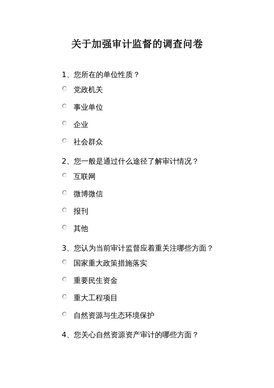 关于加强审计监督的调查问卷_第1页