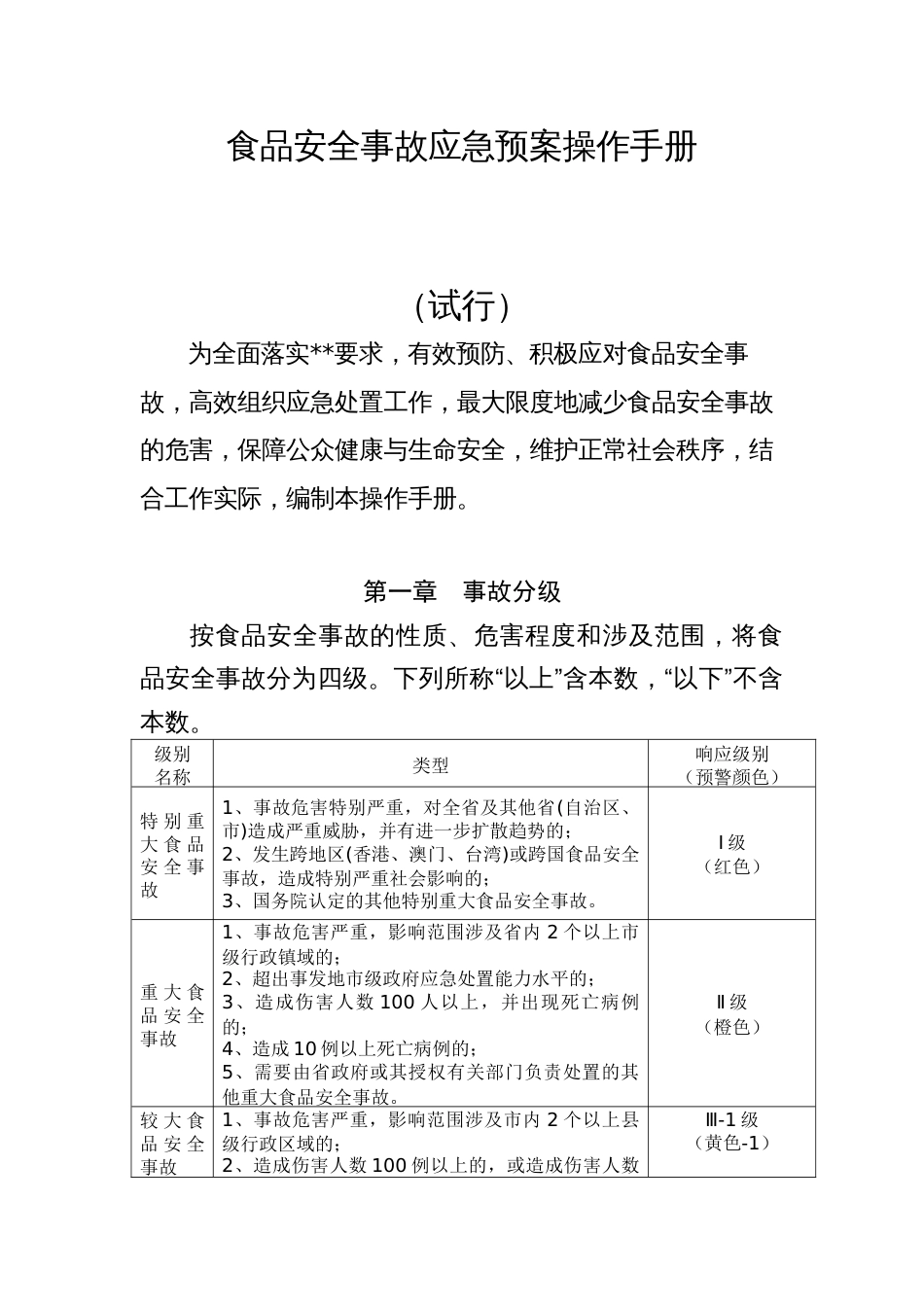 食品安全事故应急预案操作手册（示范文本）_第1页