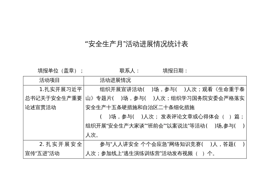 “安全生产月”活动进展情况统计表_第1页