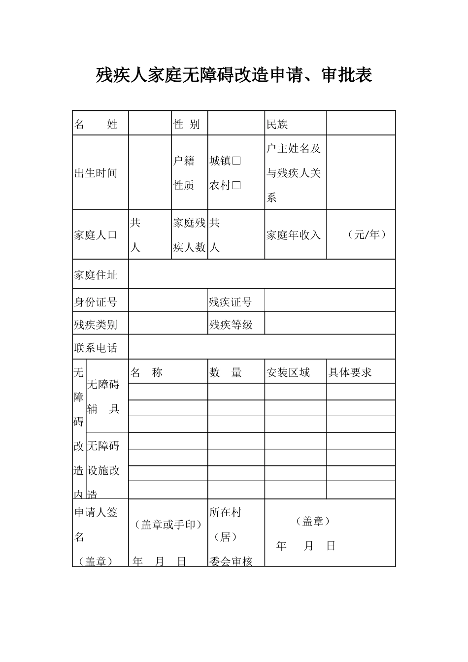 残疾人家庭无障碍改造申请、审批表_第1页