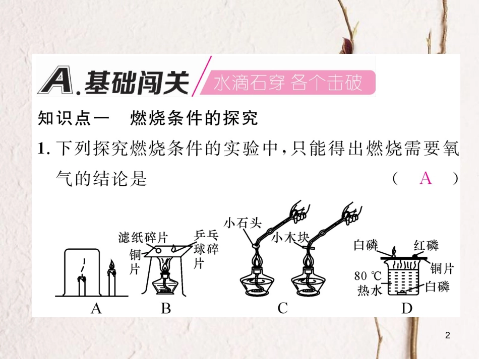 九年级化学上册 第7单元 燃料及其利用 实验活动3 燃烧的条件作业课件 (新版)新人教版_第2页