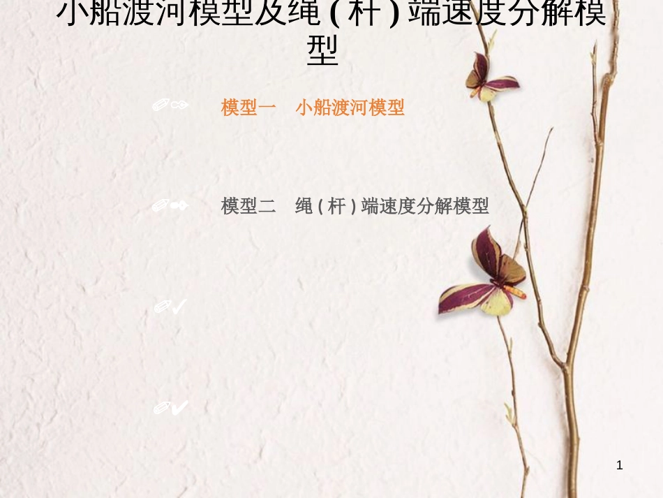 2019版高考物理总复习 第四章 曲线运动 万有引力与航天 4-1-3 物理建模 小船渡河模型及绳(杆)端速度分解模型课件(1)_第1页