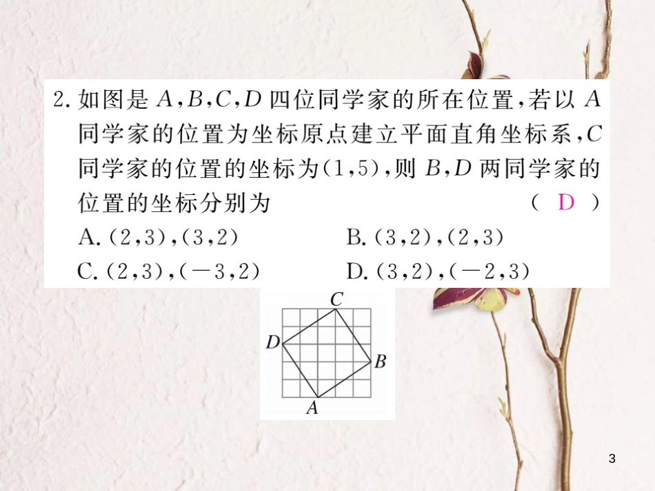 七年级数学下册 第7章 平面直角坐标系 7.2 坐标方法的简单应用 7.2.1 用坐标表示地理位置练习课件 （新版）新人教版_第3页