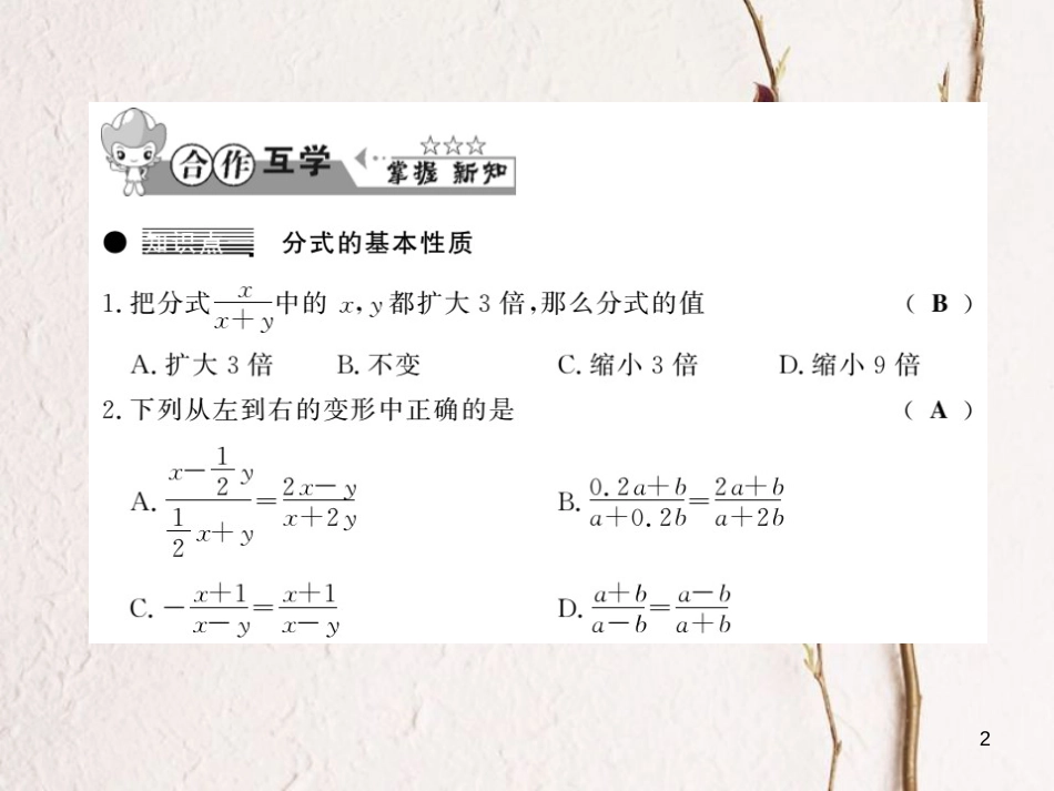 七年级数学下册 第九章 分式 9.1 分式及其基本性质（第2课时）习题课件 （新版）沪科版_第2页