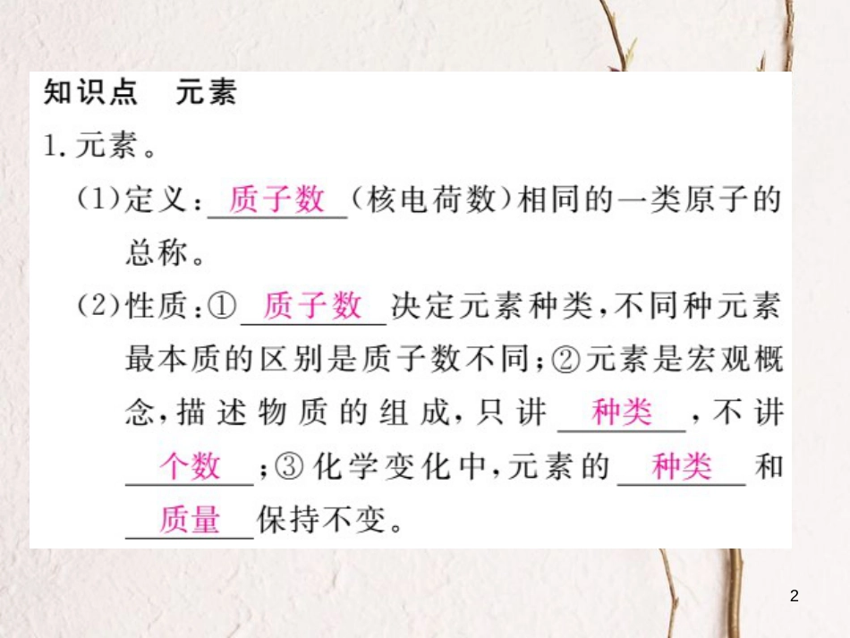 （安徽专版）九年级化学下册 寒假复习十四 元素、元素周期表练习课件 （新版）新人教版_第2页
