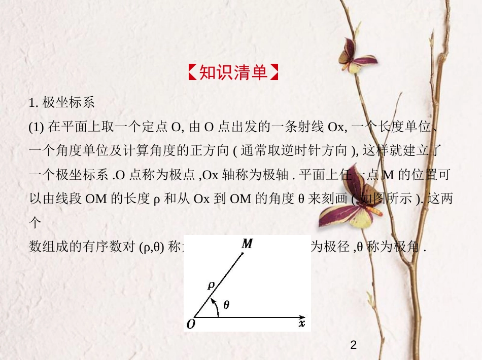 （江苏专版）2019版高考数学一轮复习 第二十二章 选修4系列 22.2 坐标系与参数方程课件_第2页
