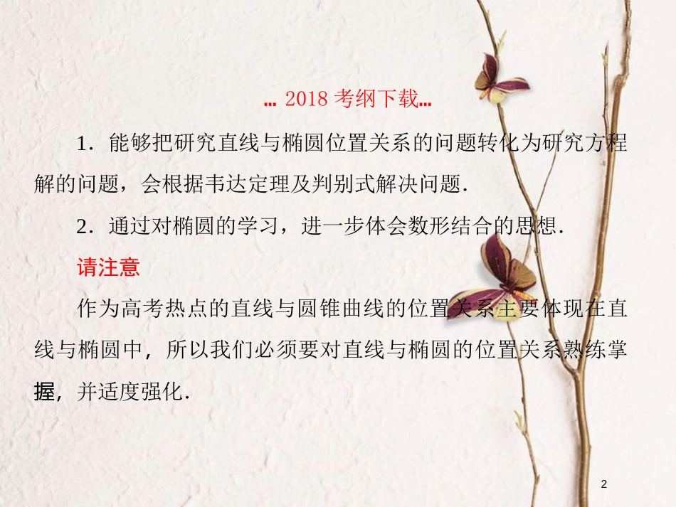 2019届高考数学一轮复习 第九章 解析几何 第6课时 椭圆（二）课件 文_第2页