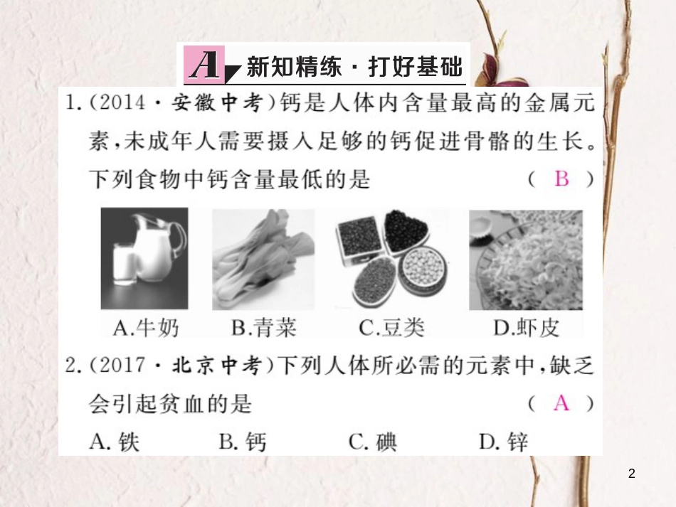 （安徽专版）九年级化学下册 12.2 化学元素与人体健康练习课件 （新版）新人教版_第2页