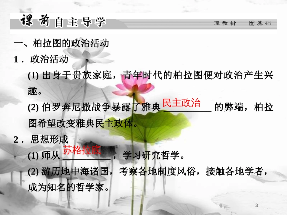 高中历史 第二单元 东西方的先哲 第2课 西方古典哲学的代表柏拉图课件 新人教版选修4_第3页