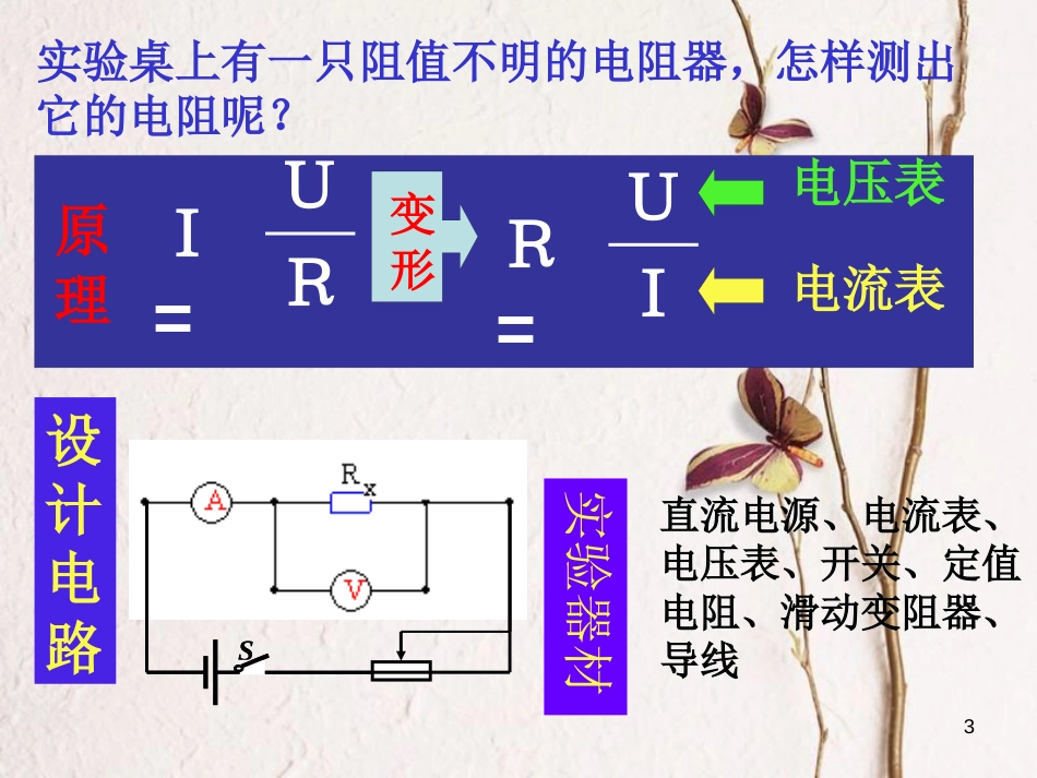 江苏省仪征市九年级物理上册 14.4 欧姆定律的应用（一）伏安法测电阻课件 （新版）苏科版_第3页