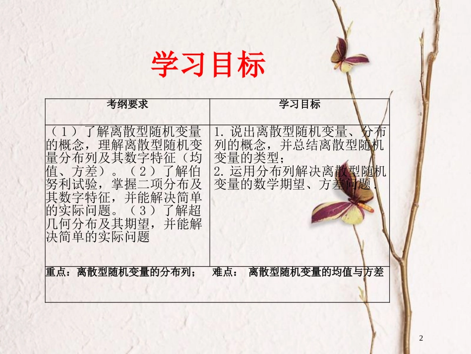 山东省滨州市高考数学一轮复习 课题四十四  离散型随机变量的分布列均值与方差探究提升课件_第2页