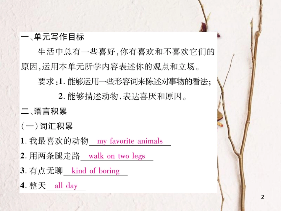 （遵义专版）七年级英语下册 Unit 5 Why do you like pandas同作文指导课件 （新版）人教新目标版_第2页