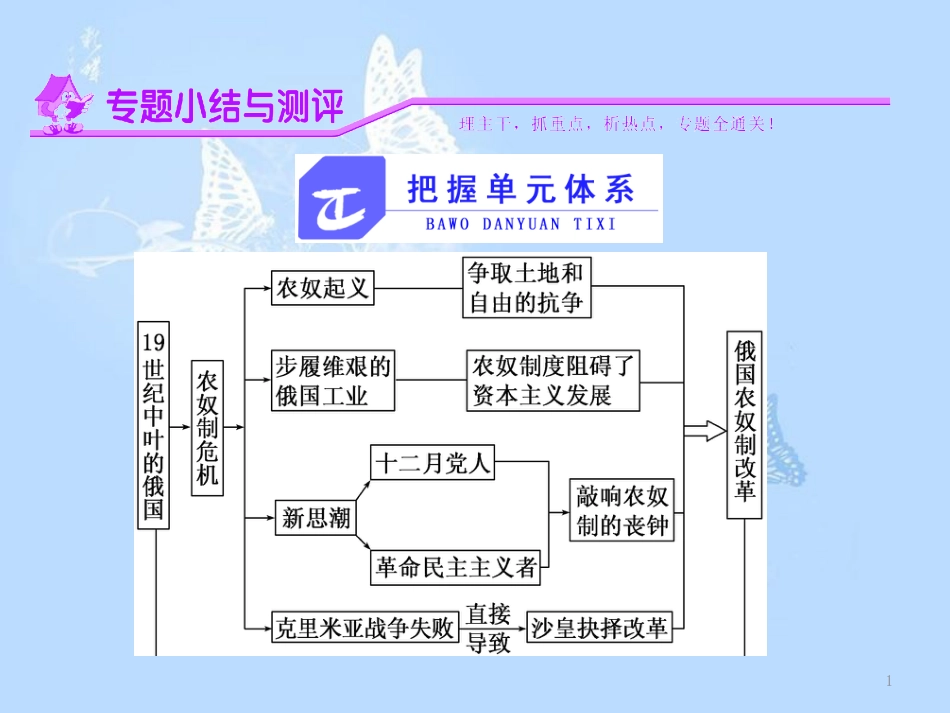 高中历史 专题七 俄国农奴制改革专题小结与测评课件 人民版选修1_第1页