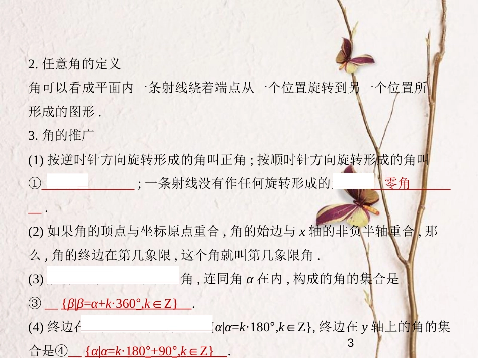 （浙江专版）2019版高考数学一轮复习 第四章 三角函数 4.1 三角函数的概念、同角三角函数的关系式及诱导公式课件_第3页