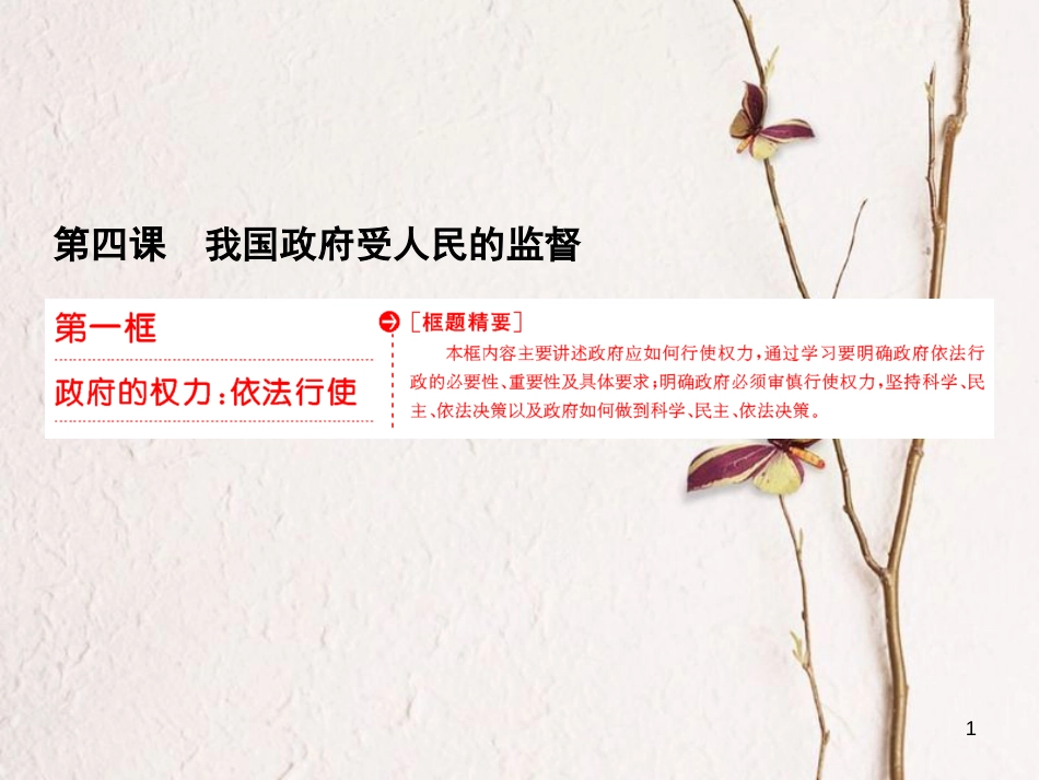 高中政治 第二单元 为人民服务的政府 第四课 我国政府受人民的监督 第一框 政府的权力：依法行使课件 新人教版必修2_第1页