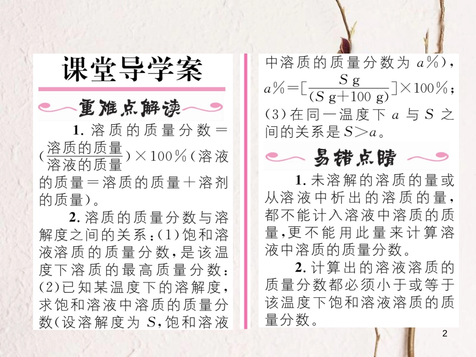 九年级化学下册 第9单元 溶液 课题3 溶液的浓度（第1课时）溶质的质量分数作业课件 （新版）新人教版_第2页