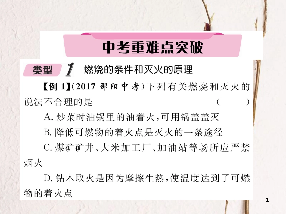 （青海专版）中考化学复习 第1编 教材知识梳理篇 第7单元 燃料及其利用中考重难点突破（精讲）课件_第1页