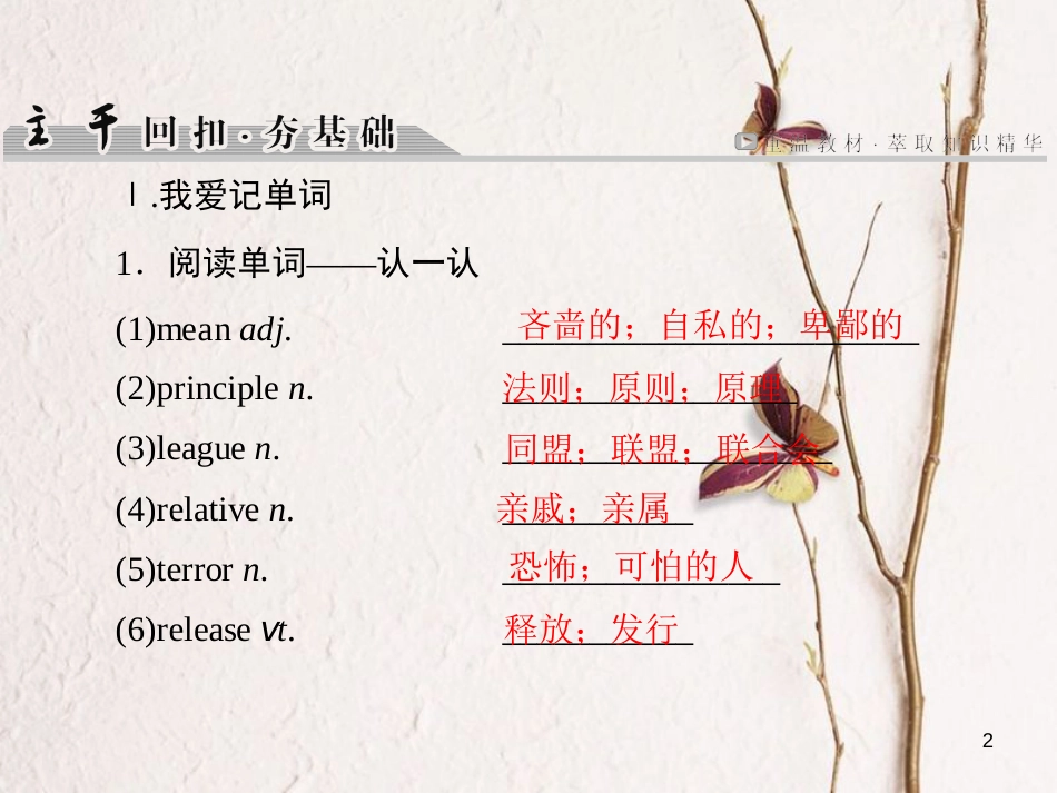 版高考英语大一轮复习 第1部分 模块复习方略 Unit 5 Nelson Mandela-a modern hero课件 新人教版必修1_第2页
