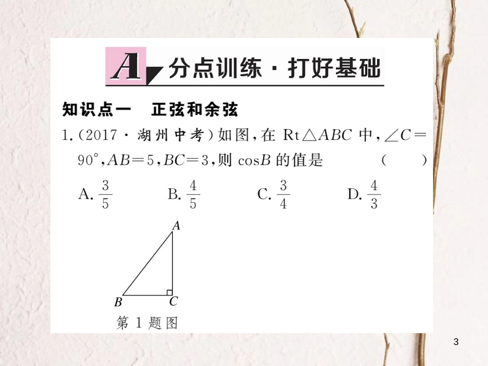 年九年级数学下册 第一章 直角三角形的边角关系 1.1 第2课时 正弦与余弦练习课件 （新版）北师大版_第3页