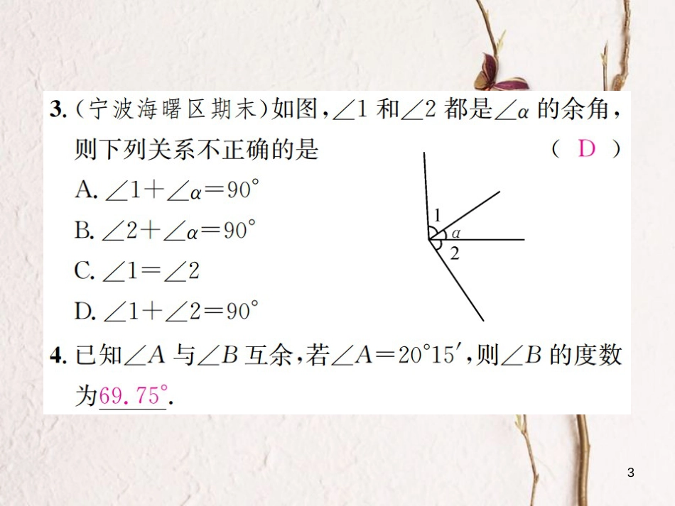 七年级数学上册 6.8 余角和补角习题课件 （新版）浙教版_第3页