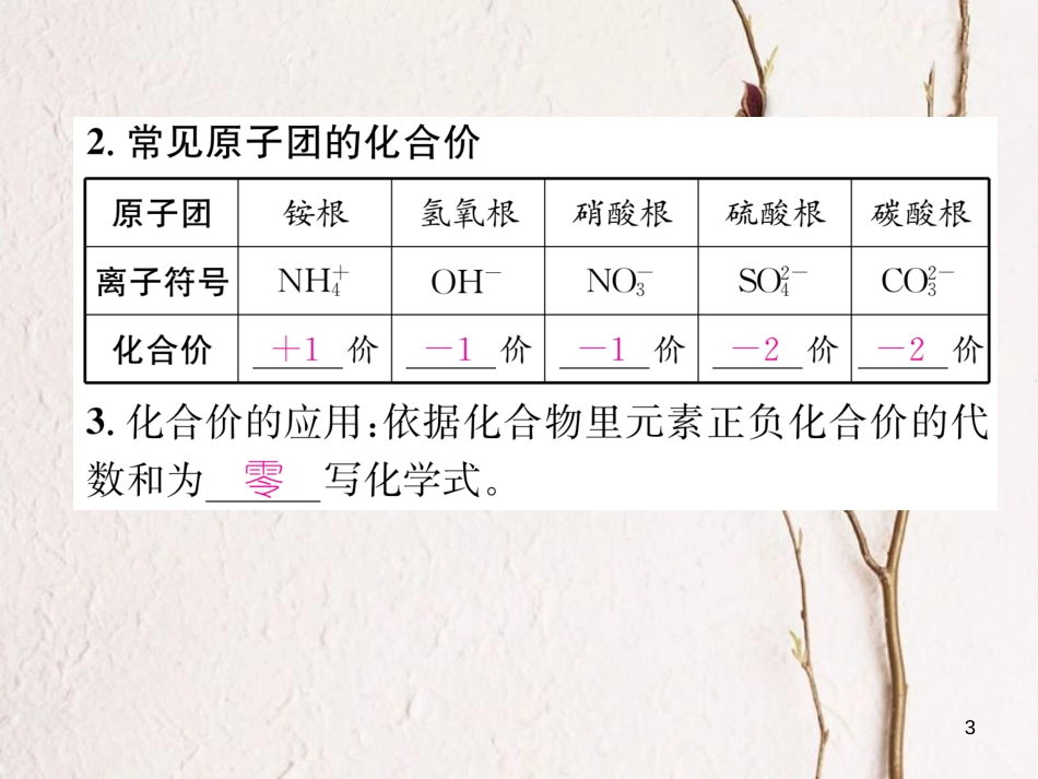 九年级化学上册 第四单元 自然界的水 课题4 化学式和化学价 第2课时 化学价习题课件 （新版）新人教版_第3页