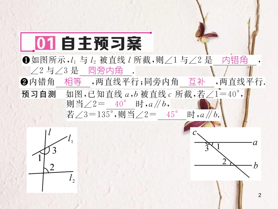 七年级数学下册 2.2 探索直线平行的条件 第2课时 利用内错角、同旁内角判定两直线平行课件 （新版）北师大版_第2页