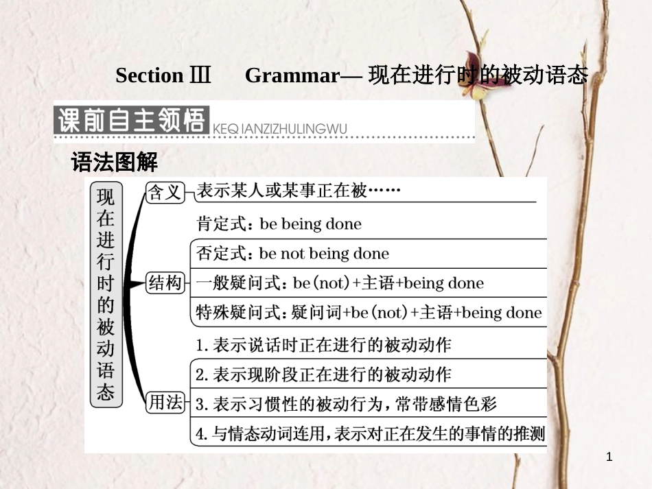 高中英语 Unit 4 Wildlife Protection Section Ⅲ Grammar-现在进行时的被动语态课件 新人教版必修2_第1页