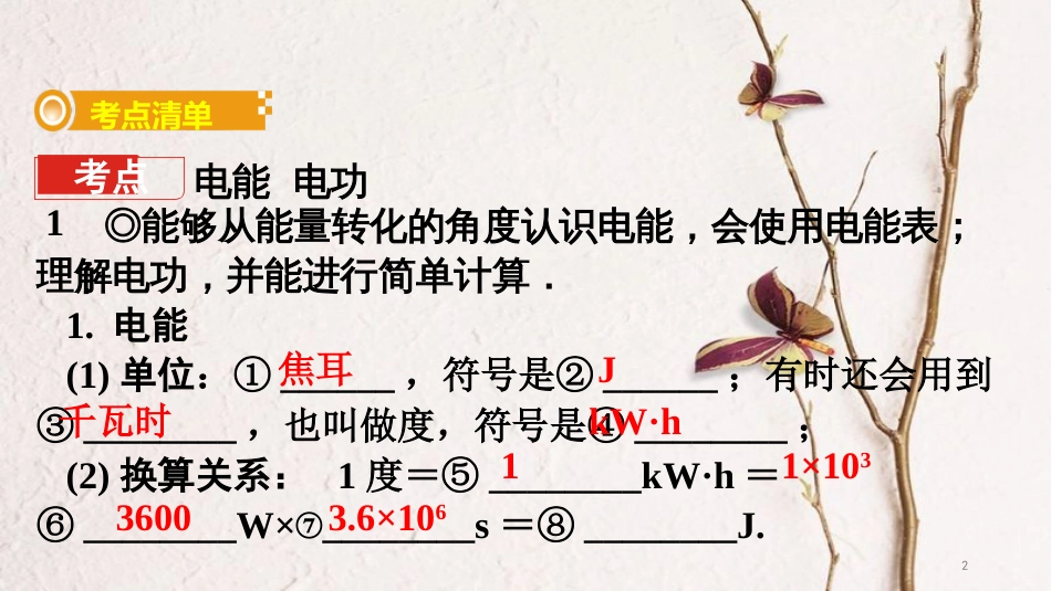 中考物理 基础过关复习集训 第十八章 电功率 第1节 电功 电功率 焦耳定律课件 新人教版_第2页