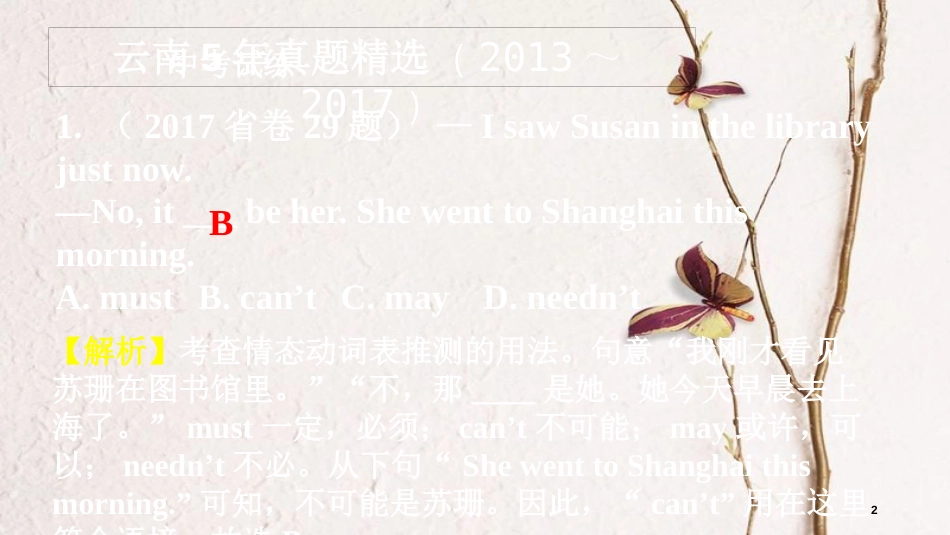 （课标版）云南省中考英语总复习 第二部分 语法专题研究 专题九 情态动词课件_第2页