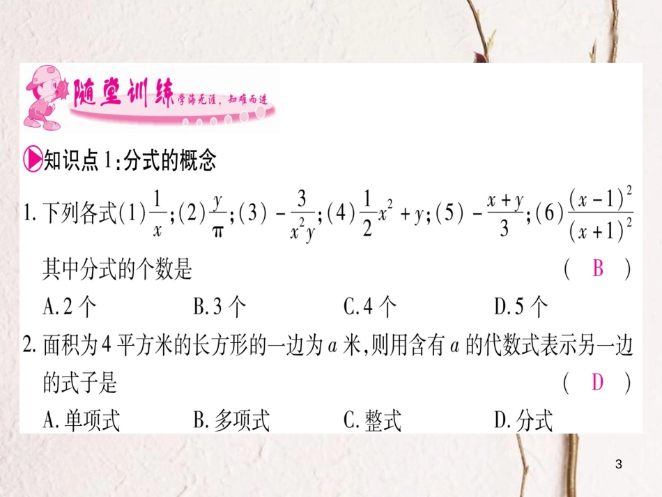 八年级数学下册 第5章 分式与分式方程 5.1 认识分式习题课件 （新版）北师大版_第3页