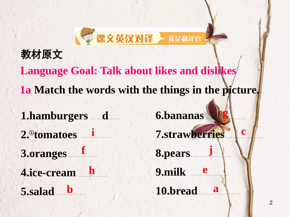 七年级英语上册 Unit 6 Do you like bananas Section A课件 （新版）人教新目标版_第2页